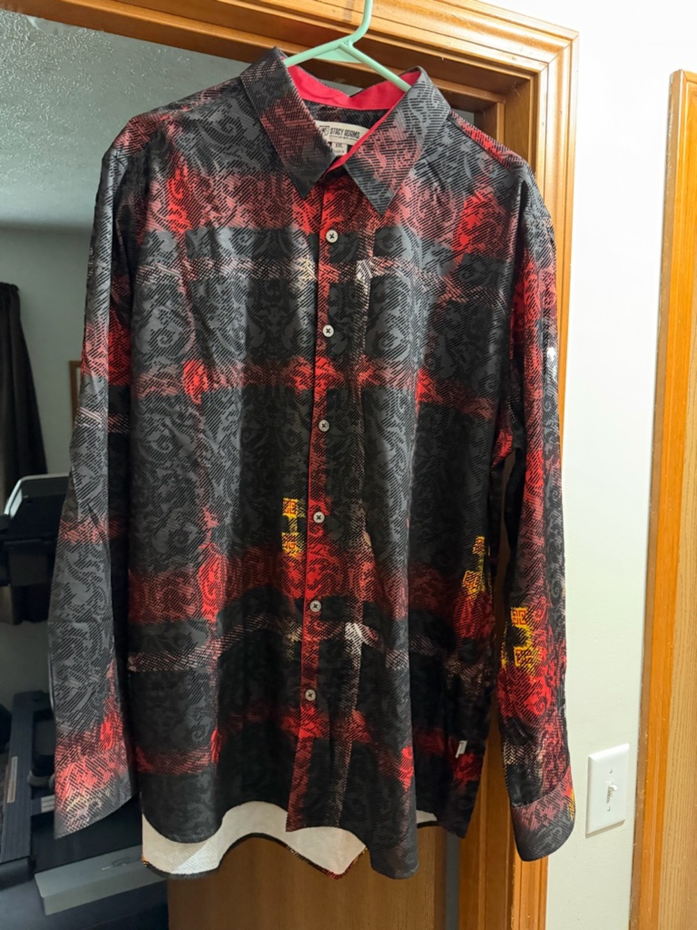 Stacy Adams Red and Black Patterned Button-Down Shirt